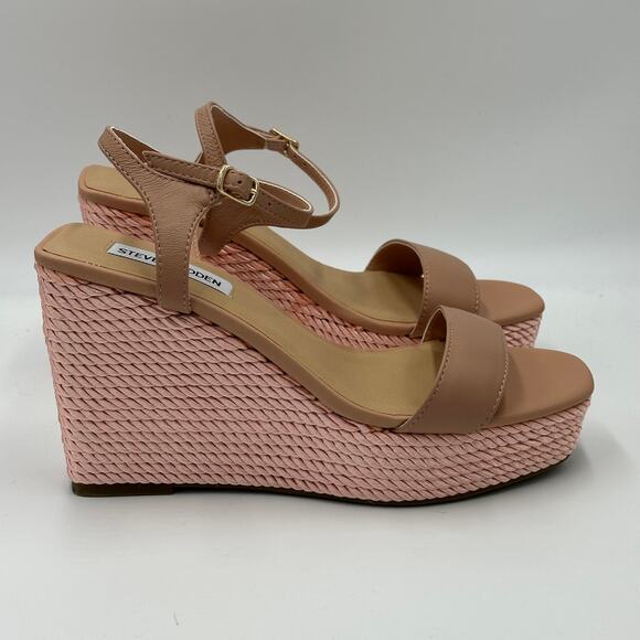 NWT Steve Madden Tory Twist Blush Lea Leather Wedge Sandals Womens Size 9 M - Picture 1 of 12